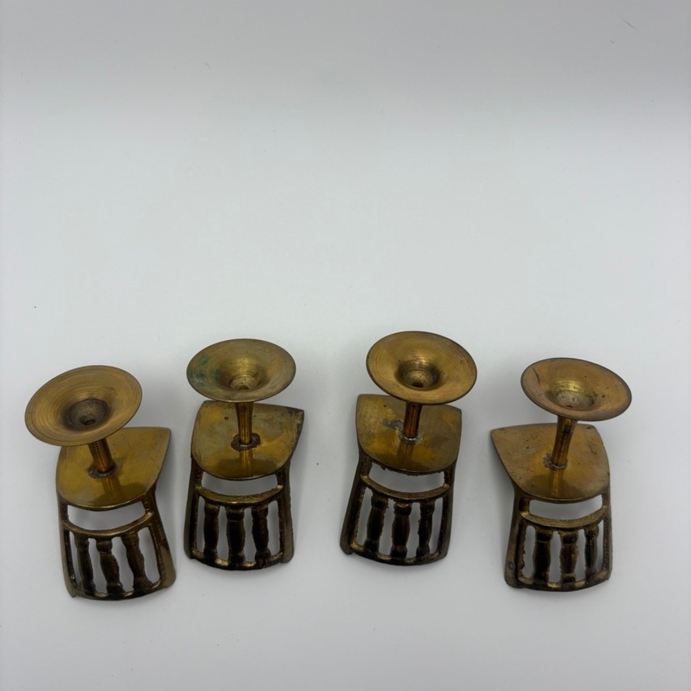 Vintage Miniature Brass Tea Coffee Set Table 4 Chairs Teapot 4 Cups Dollhouse - Picture 7 of 16